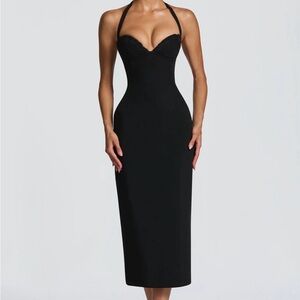 Chic Black Halter Midi Dress